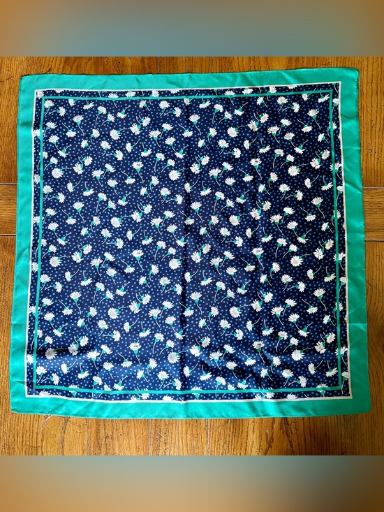 Accessories - Floral Navy & Teal Silk Scarf